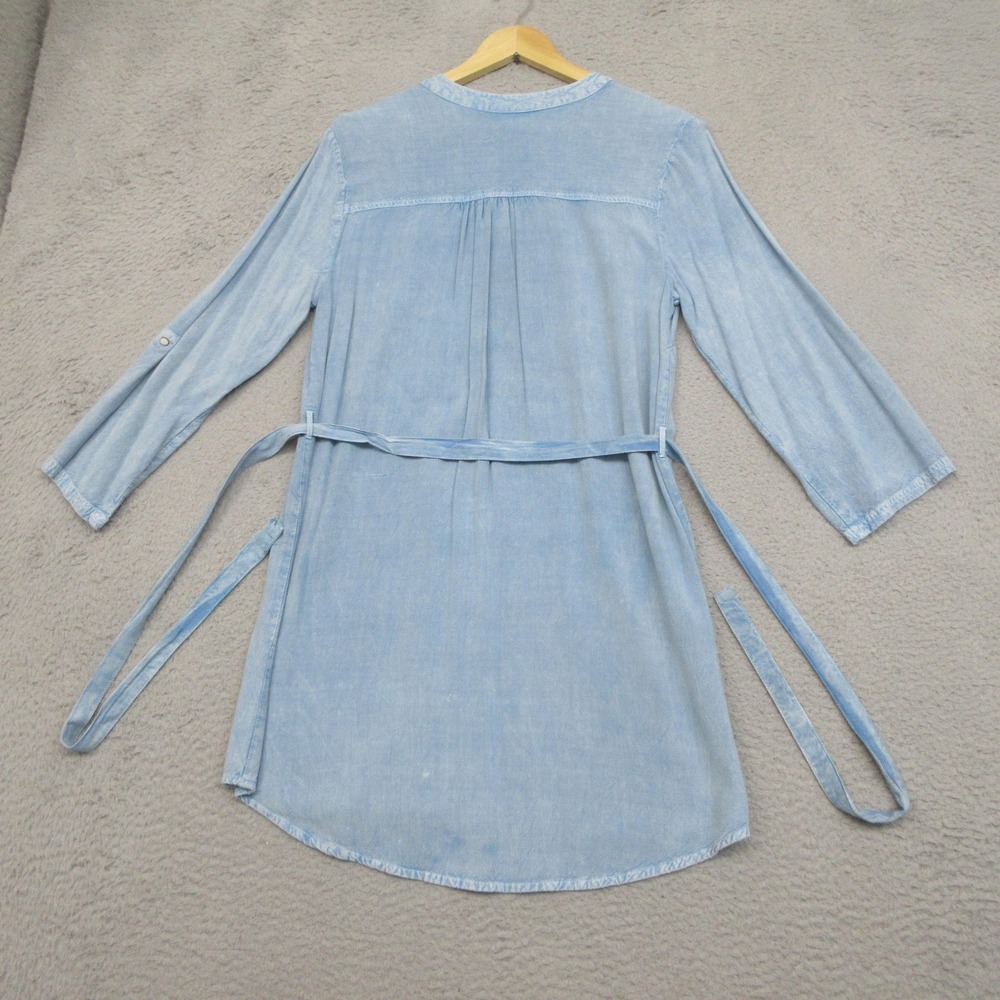Bobbie Brooks Chambray Shirt Dress Ladies L Blue Tencel Look Tie Waist Relaxed - Picture 2 of 12